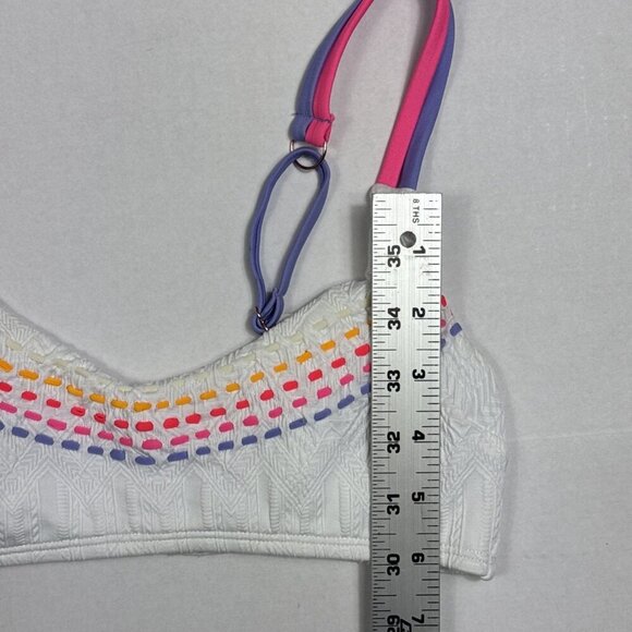 Hula Honey Juniors S Textured Bikini Swim Top White Multi NWT - Picture 5 of 16